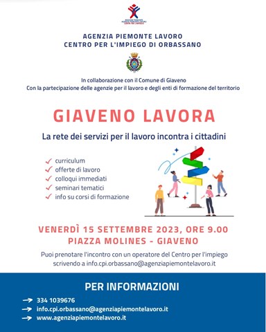 GIAVENO LAVORA: incontro tra domanda e offerta con il Centro per l’Impiego 