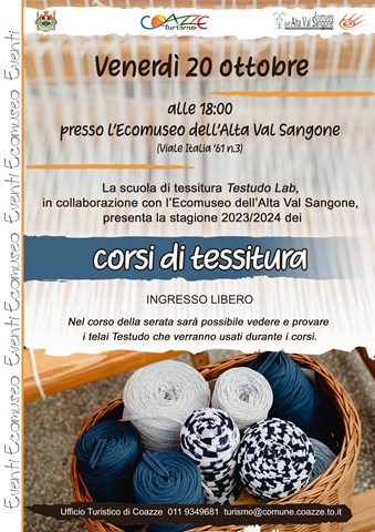 Corso di tessitura con i telai Testudo: presentazione il 20 ottobre all’Ecomuseo di Coazze 