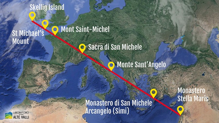 retta san Michele25 SETTE SANTUARI ALLINEATI DEDICATI A SAN MICHELE ARCANGELO, CON AL CENTRO LA SACRA