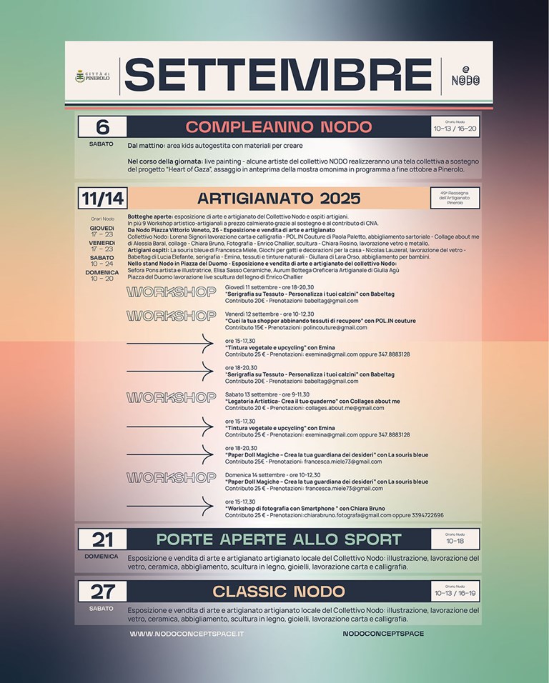 Nodo_calendario Settembre-03 NODO CONCEPT SPACE PINEROLO: LABORATORI E MOSTRE DI SETTEMBRE