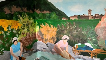 Murale di Elisa Meloni - Lavandaie al torrente Messa "Il Vomere", un ecomuseo in frazione Grangia ad Avigliana